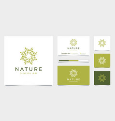 Elegant Circle Leaf Tree Branch Olive Oil Logo