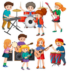 Set Of Kids Playing Different Musical Instrument