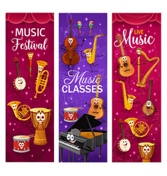 Cartoon Musical Instrument Characters Banners