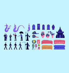 Death And Funeral Flat Color Objects Set