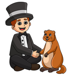 Man Holding Groundhog Cartoon Colored Clipart