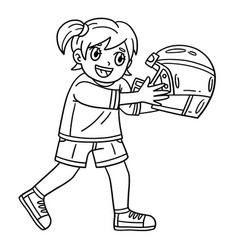 Girl And Football Helmet Isolated Coloring Page