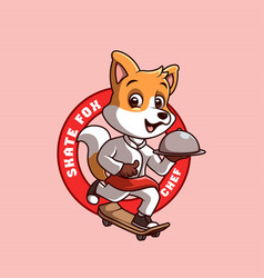 Skate Fox Chef Cute Cartoon Character Logo