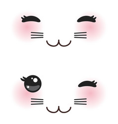 Kawaii Funny Cat Muzzle With Pink Cheeks And Big