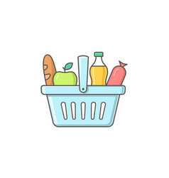 Basket With Food Color Icon Grocery Shopping