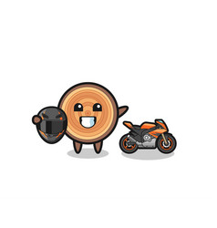 Cute Wood Grain Cartoon As A Motorcycle Racer