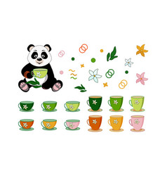 Green Tea Set Cups Jasmine Flower Leaves Panda