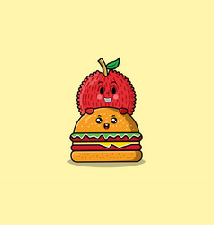 Cute Lychee Cartoon Character Hiding In Burger