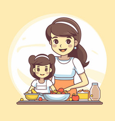 Mother And Daughter Cooking Together In The