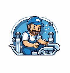 Plumber Cartoon Character With Pipe