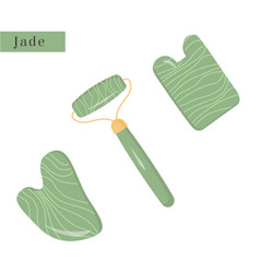 Set Gua Sha And Green Natural Jade Roller