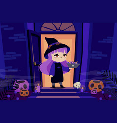 Witch Front House Halloween Background Design