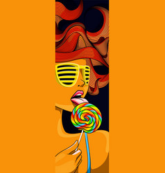 Woman Eating Colorful Lollipop