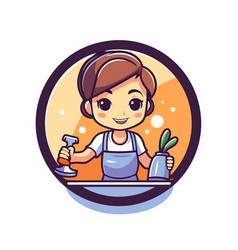 Cleaning Service Icon Woman In Apron And Rubber