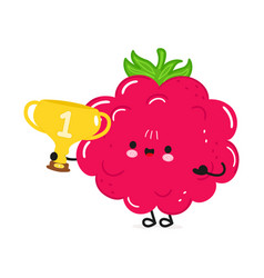 Raspberries Hold Gold Trophy Cup Hand Drawn