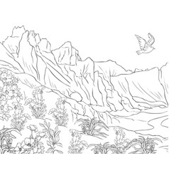 Adult Coloring Bookpage A Nature Landscape