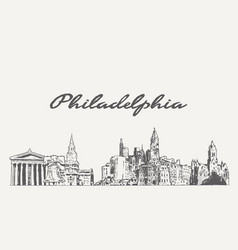 Philadelphia Skyline In Usa Hand Drawn Sketch