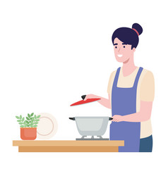 Woman Cooking With Pot