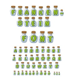 Frankenstein Font Green Letters In Laboratory Jars