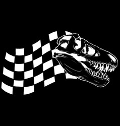 Dinosaur Head Skeleton In White Line On Black