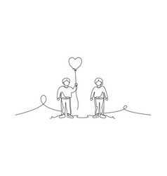 One Line Continuous Of Children Holding Balloon