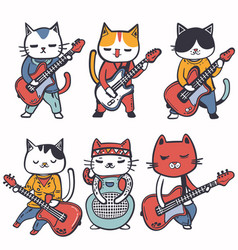 Animated Cats Playing Various Guitars Colorful