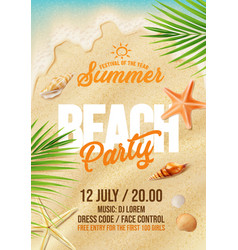 Beach Party Flyer Sand And Starfish Palm Leaves