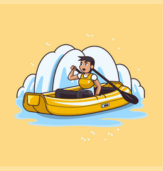 Man In Kayak Cartoon Style Isolated On Yellow