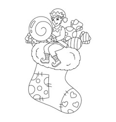 Christmas Elf And Sweets Sock Coloring Book Page