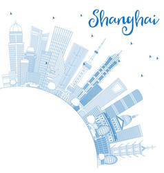 Outline Shanghai China City Skyline With Blue