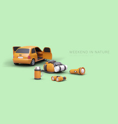 Weekend In Nature Banner On Green Background 3d