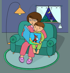 Mother Reading Bedtime Story To Her Son