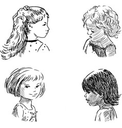 Sketch Portraits Of Various Cute Little Girls