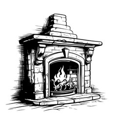 Vintage Fireplace Hand Drawn Sketch