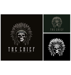 American Native Tribe Chief Skull Headdress Logo