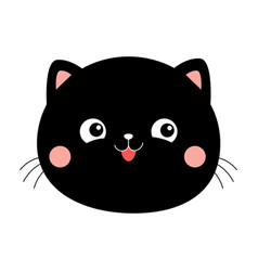 Black Cat Smiling Face Head Silhouette Round Icon