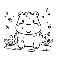 Cute Hippo With Leaves In Doodle Style