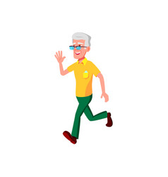 Happy Elderly Man Running At Bus Cartoon