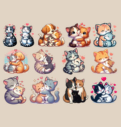 Cat And Kitten Hug Kiss T Shirt Design Stickers