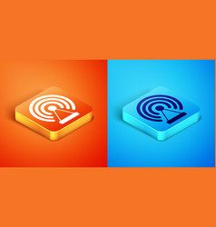 Isometric Radar Icon Isolated On Orange And Blue