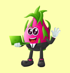 Cute Dragon Fruit Character Typing On A Computer