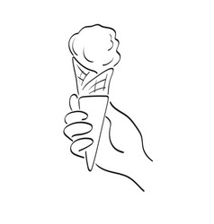 Line Art Closeup Hand Holding Cone Ice Cream