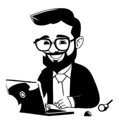 Businessman Working On Laptop In Flat Cartoon