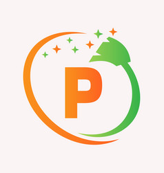 Initial House Cleaning Logo On Letter P Concept