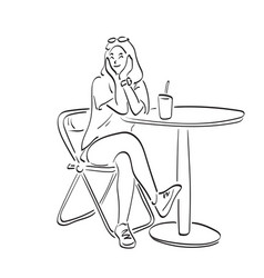 Line Art Woman Sitting At Coffee Shop