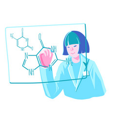 Smiling Asian Female Scientist Writing A Chemical