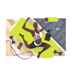 Black Woman Character Do Yoga On Mat At Home