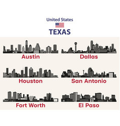 Texas Cities Skylines Silhouettes Set