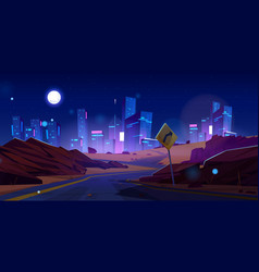 Night Road To Neon City Building Background