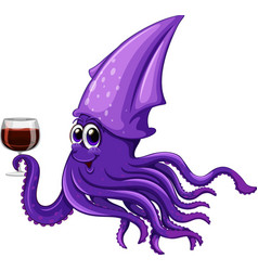 Purple Squid Drinking Wine Cartoon Character